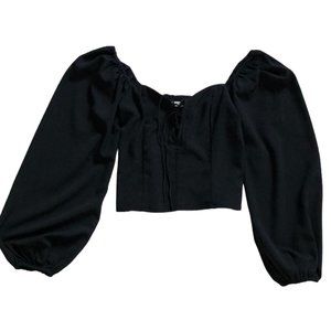 Abercrombie & Fitch Black Puff Long Sleeve Lace-Up Sweetheart Top Size Small